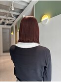 切りっぱなしボブと暖色カラー