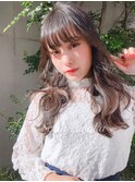 黒髪カタログ毛先パーマシースルーバング小顔カット艶カラー