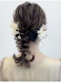 ヘアアレンジ二次会ヘアセットモテ髪編み込み