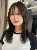 レイヤーカット韓国ヘアハッシュカットオリーブカラー/岸本