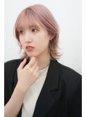 20代30代ショートウルフピンクベージュブリーチダブルカラー