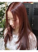 暖色カラーレッドカラー赤髪ブリーチなしダブルカラーレイヤー
