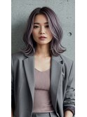 透明感ラベンダーミルクティーミディアム外ハネボブ