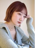 シースルーワイドバング くびれヘアボブ アプリコットオレンジ