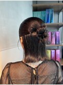 【ハーフアップ】結婚式銀座お団子カチモリタイトヘアセット