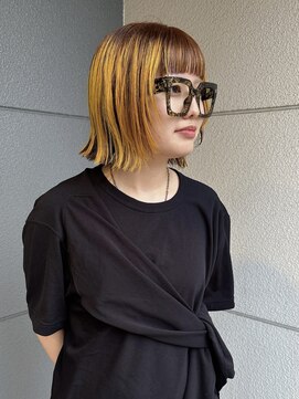 ヘアーアイストゥーレ(HAIR ICI TRE) ブリーチカラー　ローライト　デザインカラー　ボブ　夏カラー