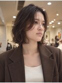 くびれミディアムウルフボブパーマボブレイヤーデジタルパーマ