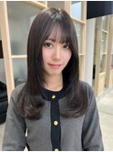 巻ける縮毛矯正【小顔薄めバンググレージュレイヤーロング前髪】