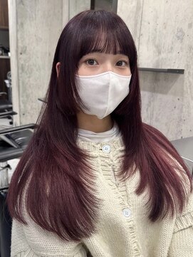 サイン 渋谷(SIGN) 黒髪グレーベージュレイヤーロング前髪パーマ