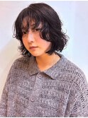 ボブパーマ ニュアンスパーマ 前髪パーマ 黒髪ショート