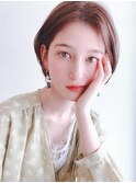 say.ホワイトグレージュウルフチェリーブラウン前髪なしショート