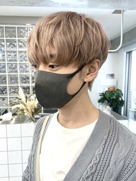 サンクマーケット 渋谷(cinq MARKET) 韓国メンズピンクベージュミルクティーカラーセンターパートヘア