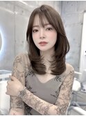 韓国ミディアムレイヤーカット◇内巻きミディアムワンカールヘア