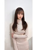 顔周りレイヤー 薄めバング 韓国風へア ブラウンカラー