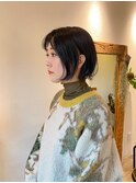 刈り上げボブ/ネイビーカラー/ブリーチ