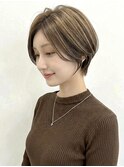 夏カラーバレイヤージュ/白髪ぼかしハイライト大人ショートp上尾