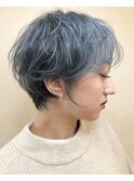 クリアブルー×グレージュ　デザインショート