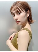 外はねボブ 切りっぱなしボブ ブリーチなしカラー 前髪あり 渋谷