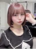 透明感 アッシュピンクカラー 艶感 顔周りカット 小顔ボブ