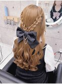 編み込みハーフアップ