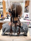タイトヘアアレンジ　編みおろしヘアセット　お呼ばれヘア結婚式