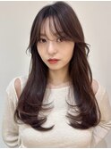 内巻きレイヤーロングレイヤー顔まわりカット韓国ヘア小顔ヘア
