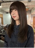 レイヤーカットロングレイヤー赤み消しカラーオリーブベージュ