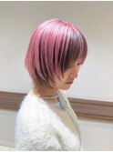 透明感ピンクショートウルフ