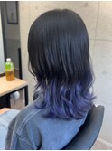 ルーツカラー　裾カラー　ブルーパープル　ブルーベース　ツヤ髪