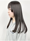 ＊姫カットぱっつん前髪顔周りレイヤー重め黒髪ロング30代40代3