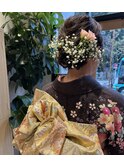 生花を使った華やか振袖ヘア