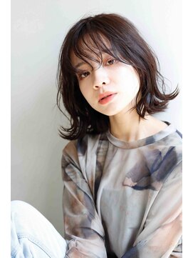 ムウ 難波(MOU) ボブ暗めカラーグランマッシュデザインカラー20代30代40代50代