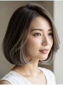 白髪ぼかしハイライトブリーチミルクティーベージュ