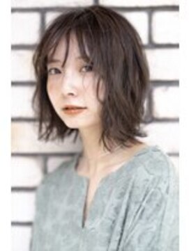 クシュ 所沢東口店(kusyu...) ブリーチなし/ボブウルフ/ココアベージュ/黒髪/グレージュカラー