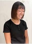 "久保田"切りっぱなしぷつっとボブヘア地毛風ストレート