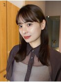 イメチェン　前髪フルバング　こなれミディ　レイヤー　ブラウン