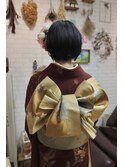 成人式着付け・ヘアセット/ショート編み込み/ママ振袖/着物
