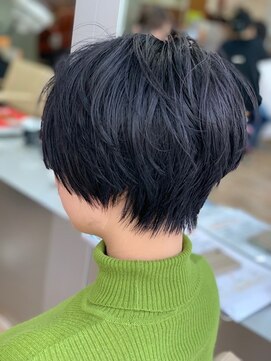プラグ(Plug) 20代ショートセンターパートブルーブラックカラー似合わせカット