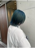 エメラルドグリーン+アッシュブリーチあり寒色透け感抜け感
