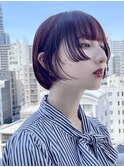 姫カットボブ×ブリーチなしボルドーカラー