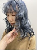 ブリーチ/ライトブルー/水色/巻き髪