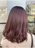 ミディアムスタイル×ピンクブラウン