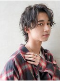 無造作ヘア/メンズパーマ/ウルフカット/センターパート