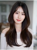 ☆フェミニンロング大人かわいいぱっつん前髪レイヤーカット小顔