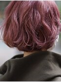 ピンクラベンダー×ゆるふわパーマボブ