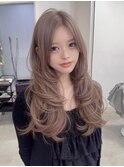 ミルクティーベージュ/ロングレイヤー/顔周りカット/韓国ヘア