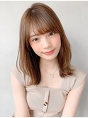 前髪ココアブラウン大人かわいい薄めバングフリンジウェーブ"