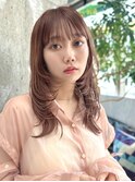 ワンカール顔周りレイヤーミディアムヘアシースルー大人可愛い