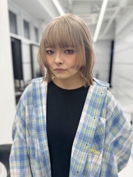 ギグスダブル 栄店(gigs double) ミルクティーベージュ×切りっぱなしボブ