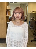 【ピンクベージュ×大人見えボブ】